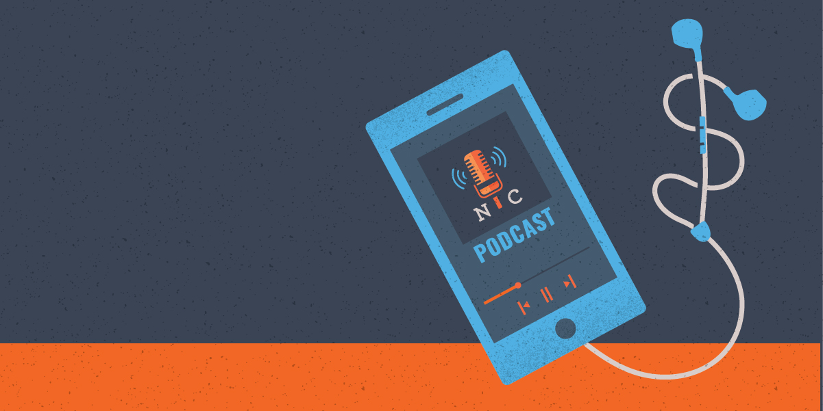 illustration of mobile phone with podcast app