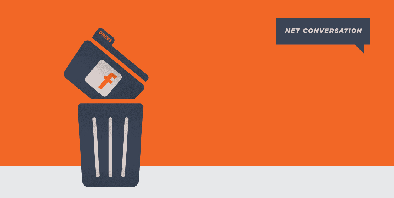 illustration of facebook file going into trash can